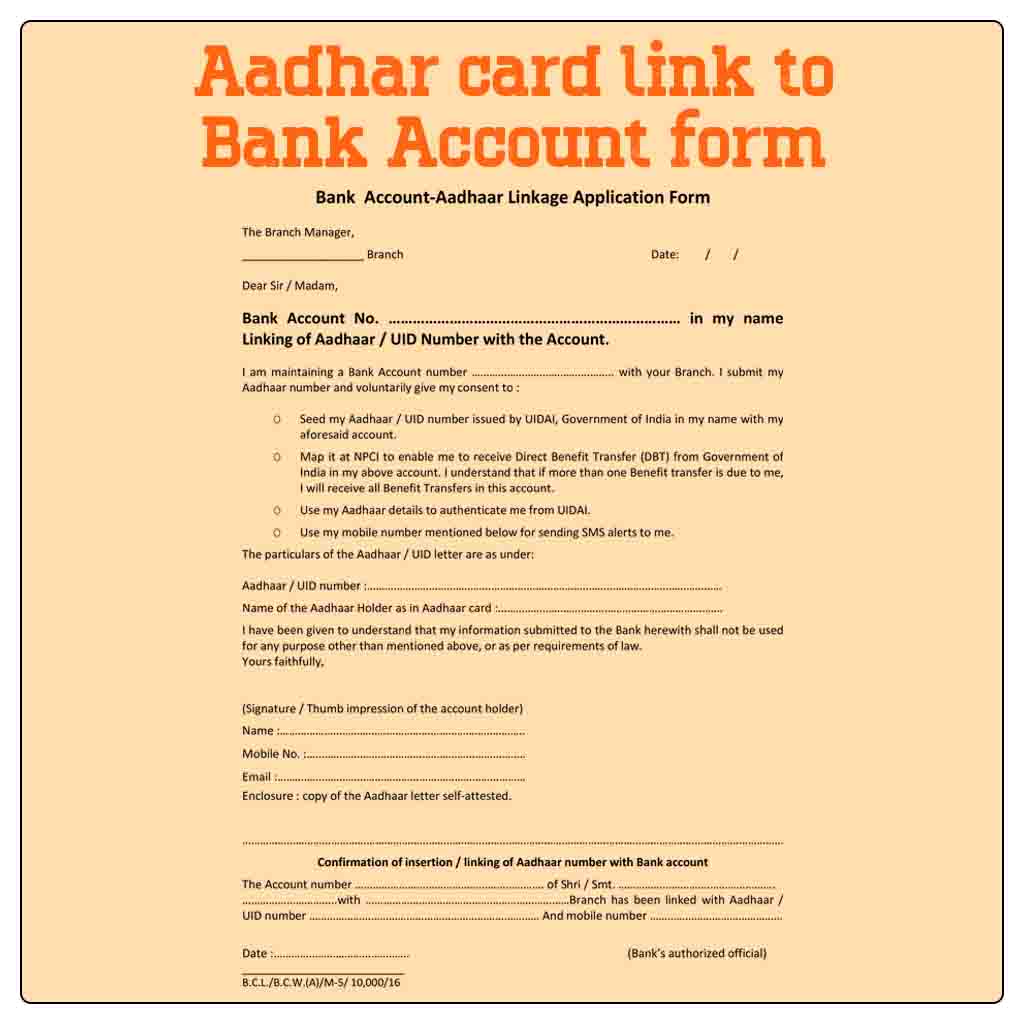 Aadhar Linking To Bank Account Form Download For Any Bank Host My Files